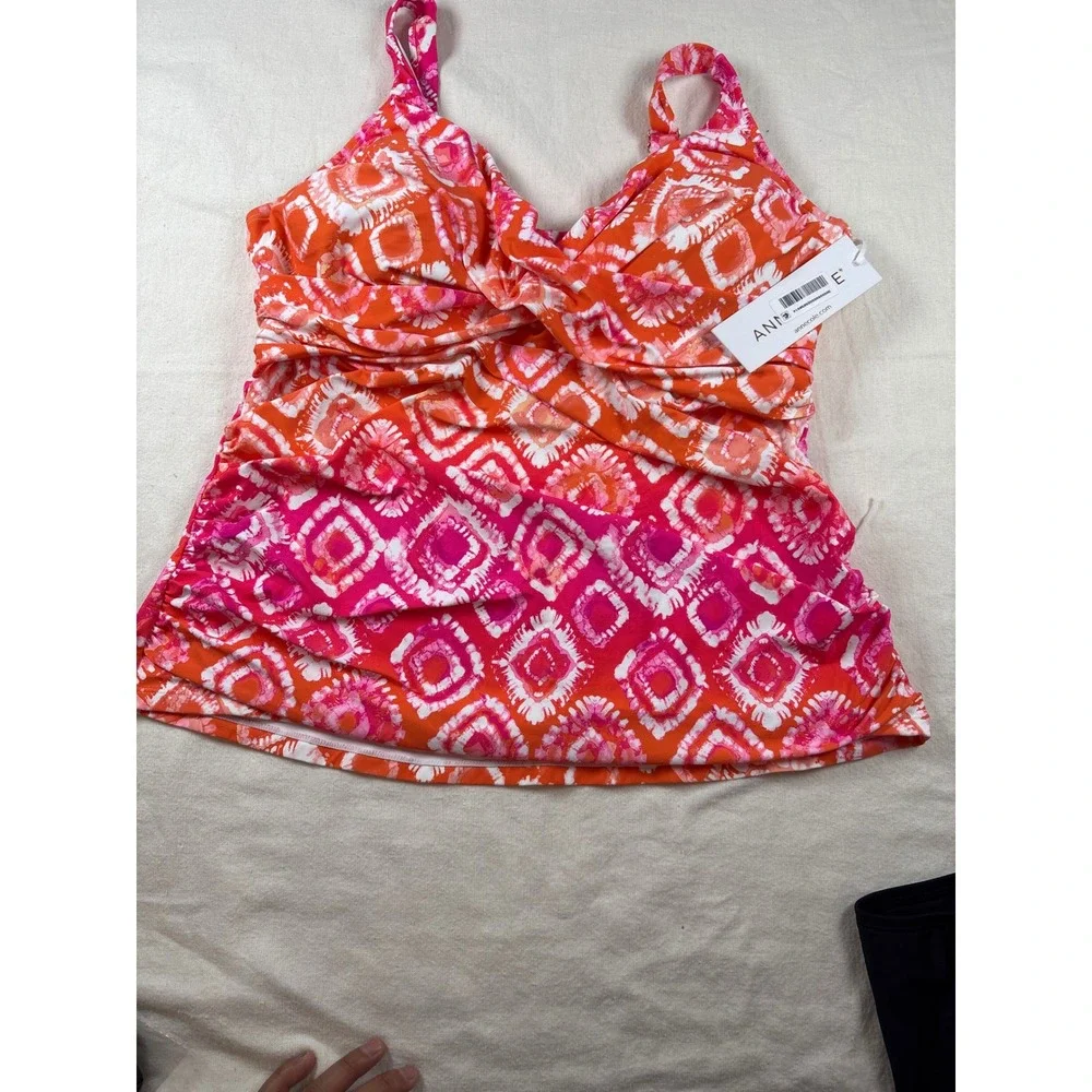 Anne Cole Womens Plus 16W Tankini Top Pink Orange Tie Dye Underwire Swim 22P